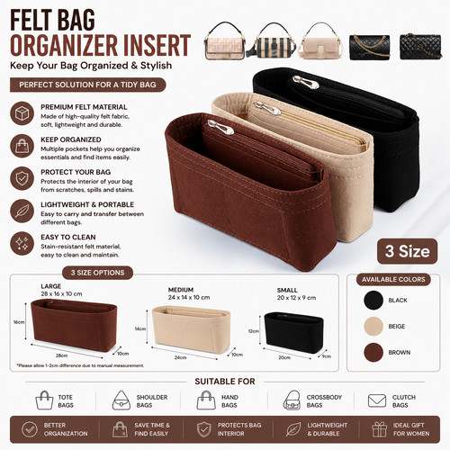 Felt bag organizer insert - felt,