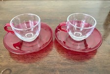 Pasabahce Espresso Cups And Saucers Red And Clear Set Of 2