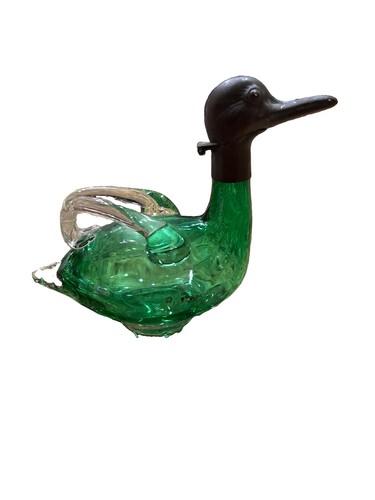 Antique green glass duck - antique,
