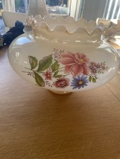 Floral Milk Glass Oil Lamp, Light Shade,ruffle Rim Vintage Retro