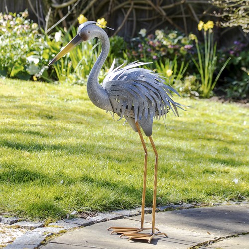 Grey metal heron garden - metal,