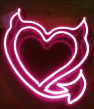 Pink Devil Angel Heart Shape Visual Neon Sign Class Game Room Decor 14"x14"