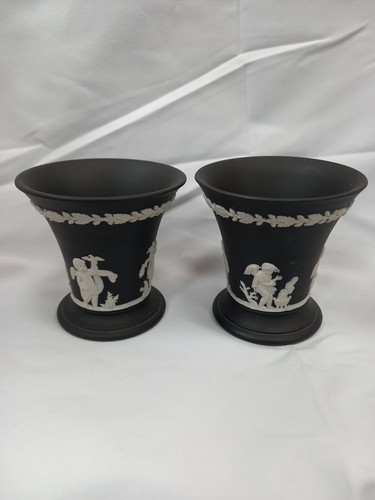 Wedgwood black jasperware - black, pair