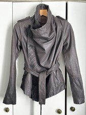 All Saints Women's Leather Jacket Size 8 with Interesting Details Good Condition