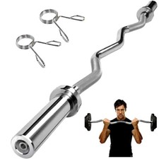 4ft Olympic Barbell 2" EZ Curl Bar Weight Lifting Gym Training Bar w/ 2 Collars