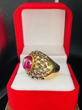 Ruby Cabochon Ring With White Zircon