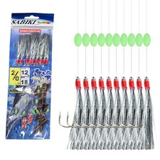 Mackerel Feathers Sea Silver Tinsel Fishing Lures Flash 10 Hook 2/0 Sabiki Rigs