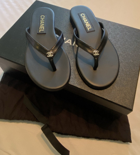 Chanel black leather - chanel, thong