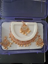 Indian Jewellery Set Combo Necklace and Earrings Teeka Tikka Headpiece