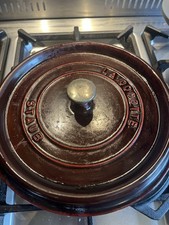 Staub 26cm Round Cast Iron Cocotte with Steamer Basket Grenadine Red