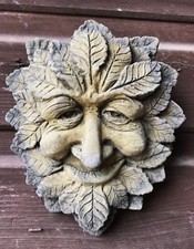 Wise green man decorative wall plaque STONE garden ornament 19cmH +FREE GIFT!
