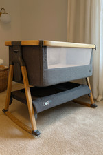 Tutti Bambini CoZee Air Bedside Rocking Crib Oak Charcoal Baby Sleep Cot Newborn