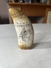 Scrimshaw Style Faux Whale Tooth Carved Buffalo Bill/Pony Express
