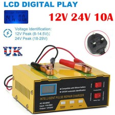 Car Battery Charger Heavy Duty LCD 12V & 24V Trickle / Fast, Vehicle HGV Lorry