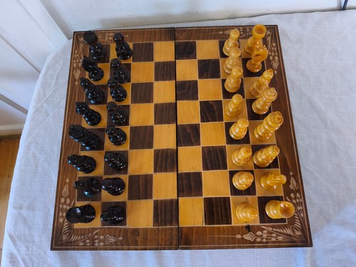 Large vintage wood chess board - wood,