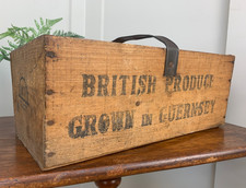 VINTAGE RUSTIC WOODEN GUERNSEY VEGETABLE BOX GARDEN TRUG POTATOES DECOR DISPLAY