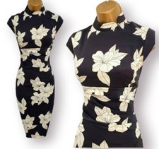 Karen Millen UK 10 Vintage Black Floral Lillies Oriental Wiggle Occasion Dress