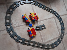 Lego Duplo Train Set - Vintage Push Along Train, Figure & Grey Track - cleaned