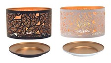 Aroma Jar Candle Metal Silhouette Shade & Tray Set Leaves Design