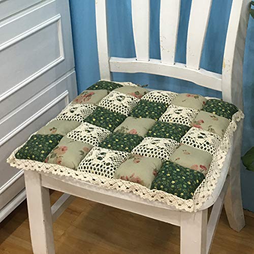 Patchwork chair pad with ties - patchwork,
