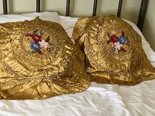 2 Vintage Greek gold  floral hand appliqué Boho Pillow /cushion covers 26”x24”