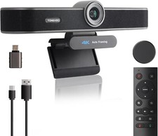 TONGVEO 4K 4X Zoomable Webcam Conference TV Room System with Dual Mics & Speaker