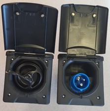 FAWO BLACK 240V MAINS INLET SOCKET & FRESH WATER TANK FILLER CAP caravan camper