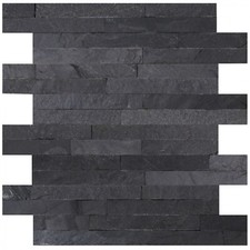 Sample of Black REAL Slate 3D Split Face Wall Cladding Tiles & Stacked Stone