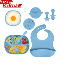 Baby Feeding Set Silicone Led Weaning Supplies Utensils Cup Bowl BPA Free 8 Pcs