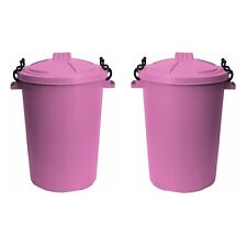 2 x 50L Bin Clip Lock Lid Home/Kitchen/Garden Waste Feed Storage Pink Dustbin-UK