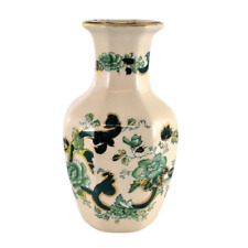 Vintage Masons Ironstone Chartreuse Vase Green & Gold 20cm tall