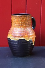 West German Fat Lava Vase Dumler & Breiden Orange Mustard and Brown 21cm Tall