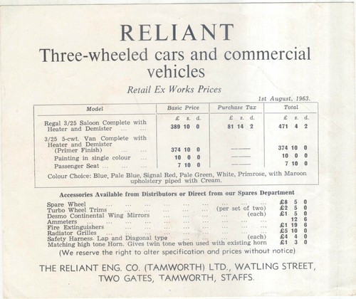 Reliant wheelers regal van - 3, &
