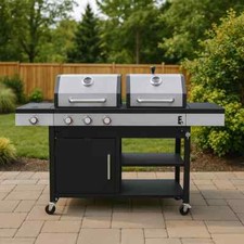 Dual Fuel 3 Burner Gas & Charcoal BBQ Grill 3 + 1 Side Burner – Stainless Steel