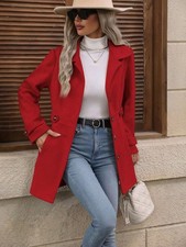 Elegant Woolen Coat Buttons Lapel Mid-length Outwear Jacket for Women.