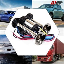 Chrome 12v Car Van Truck Air Horn KIT Dual Trumpet With Compressor Twin Tone UK
