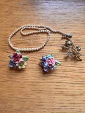 Vintage Porcelain Pastel Bone China Floral Posey Brooches + pearls + brooch