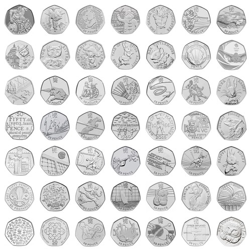 50p coins fifty pence - pence, kew
