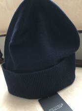 Pringle of Scotland Ribbed Wool Cashmere Blend Beanie Hat in Navy Blue