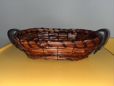 Bamboo & Leather Basket Organizer | Sturdy Boho Decor | Decorative Organization