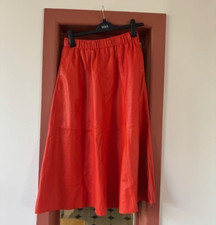 Orange Leather A-line Skirt