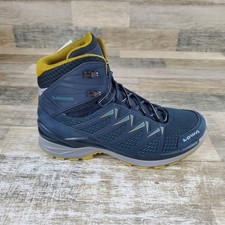 Lowa Innox Pro GTX Mens Hiking Boots Sz 9 Steel Blue Mustard Lace Up Mid Top