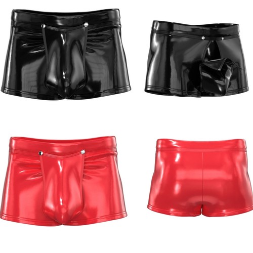 Men black latex shorts - men's,