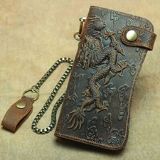 Men's Leather Credit ID Cards Holder Long Chain Wallet Biker Trucker Heavy Thick