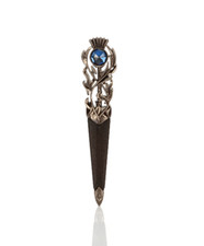 J Wood Leathers Antique Stone Top Scottish Thistle Safety Sgian Dubh - No Blade