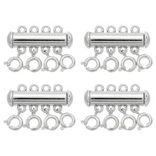 Layering Necklace Clasp 4Pcs 4 Strands Slide Magnetic Tube Lock Clasp, Silver