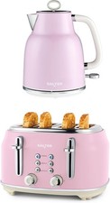 Salter Retro Kettle & Toaster Set 1.7L Fast Boil 4-Slice Wide Slots Pink