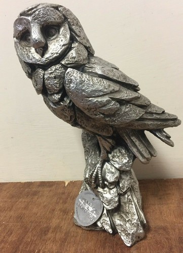 Silver art owl statue - owl, by
