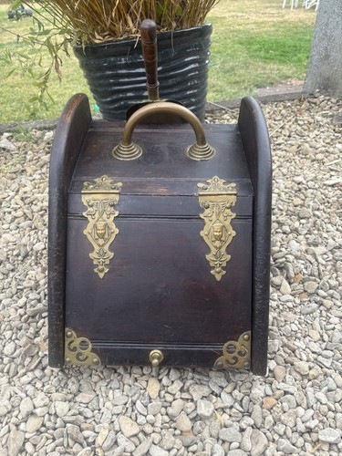 Antique wooden coal scuttle - wooden,