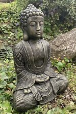 STONE GARDEN LARGE MAZE ROBE BUDDHA BLACK AND GOLD GIFT CONCRETE ORNAMENT